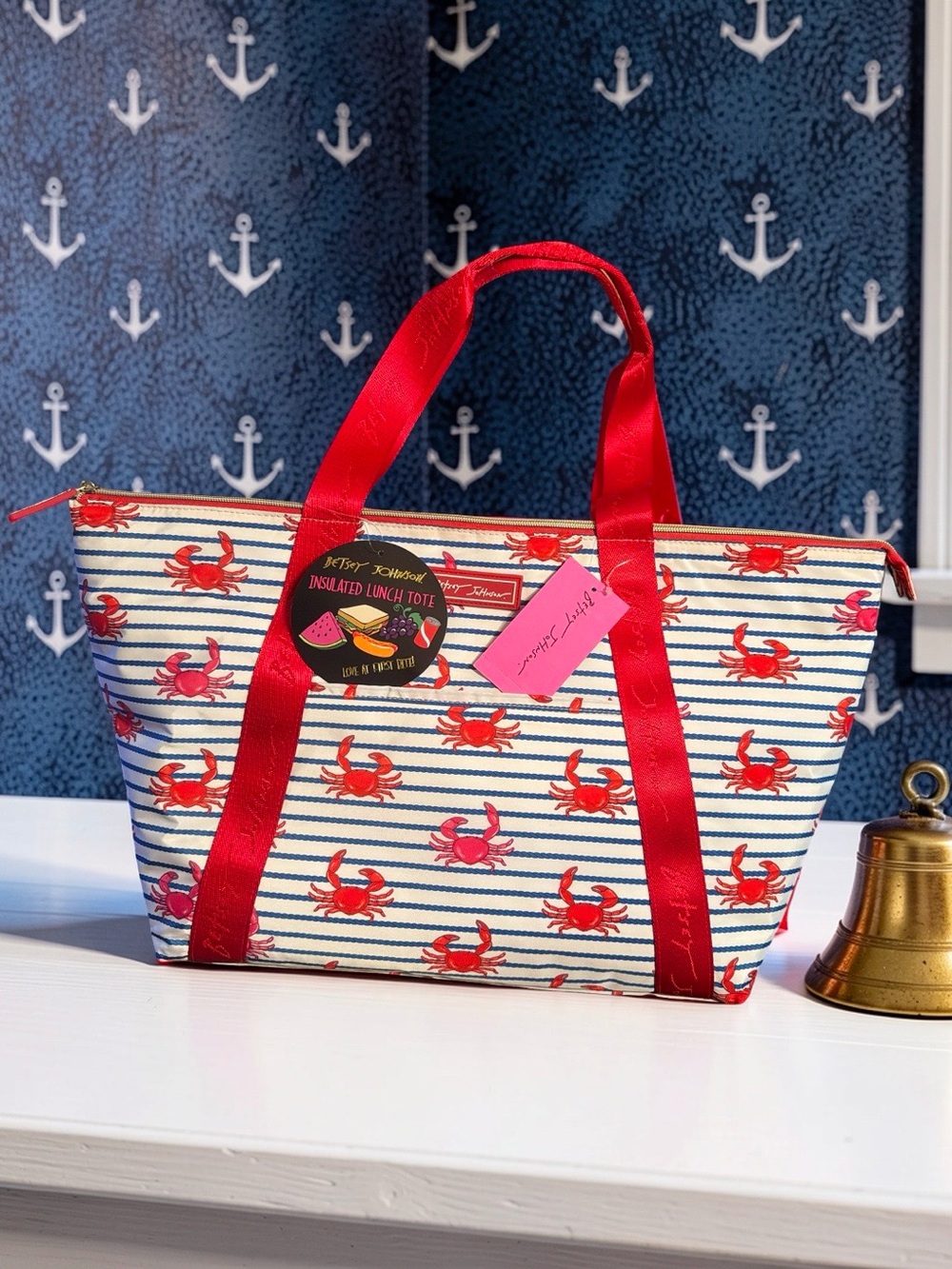 Betsey Johnson NWT Insulated Crab-Print Large Tote Bag with Red Handles (P264)